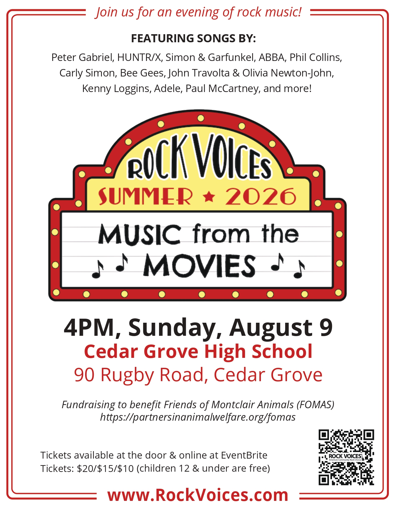 Rock Voices Montclair Presents: Music from the Movies!