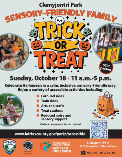 Sensory Friendly Family Trick or Treat at Clemyjontri Park in McLean