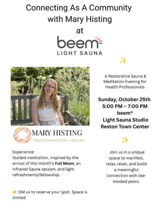 Connecting As A Community with Mary Histing at beem Light Sauna in Reston