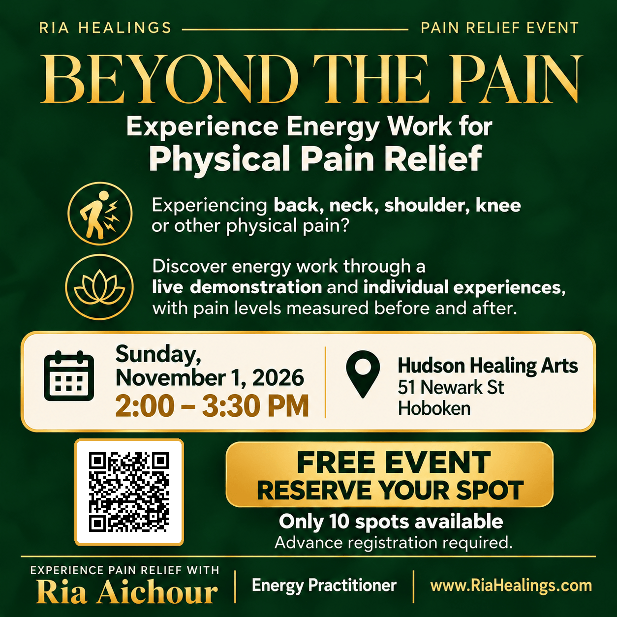 Beyond the Pain: A FREE in Person Energy Healing Event in Hoboken