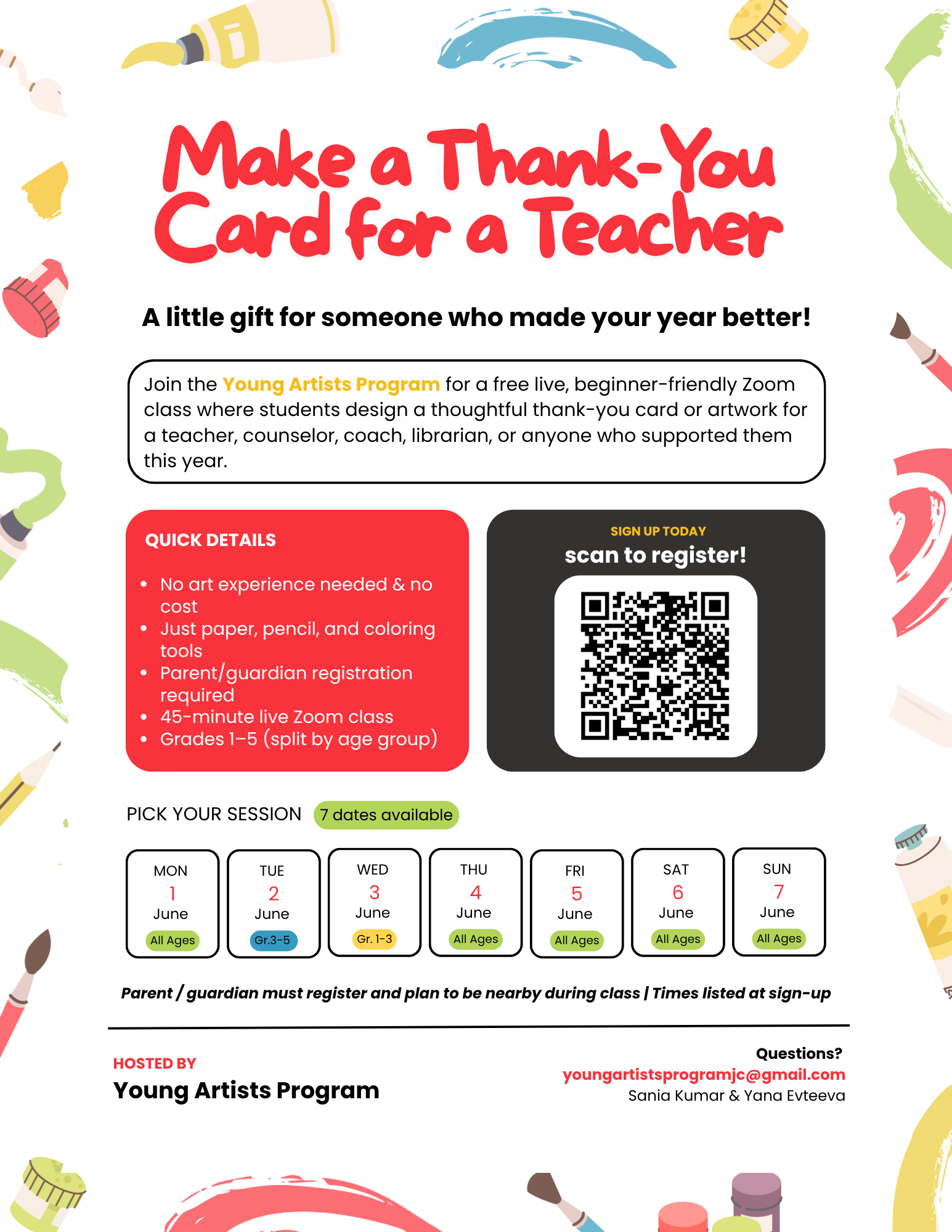 Free Virtual Kids Art Class: Dear Teacher Card Workshop