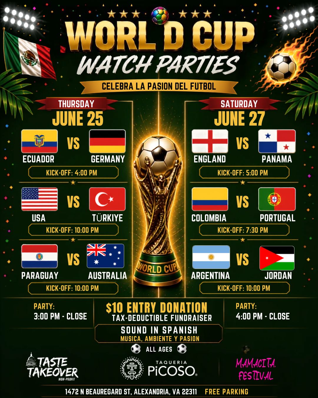 Ecuador, USA, Paraguay! World Cup Watch Party!