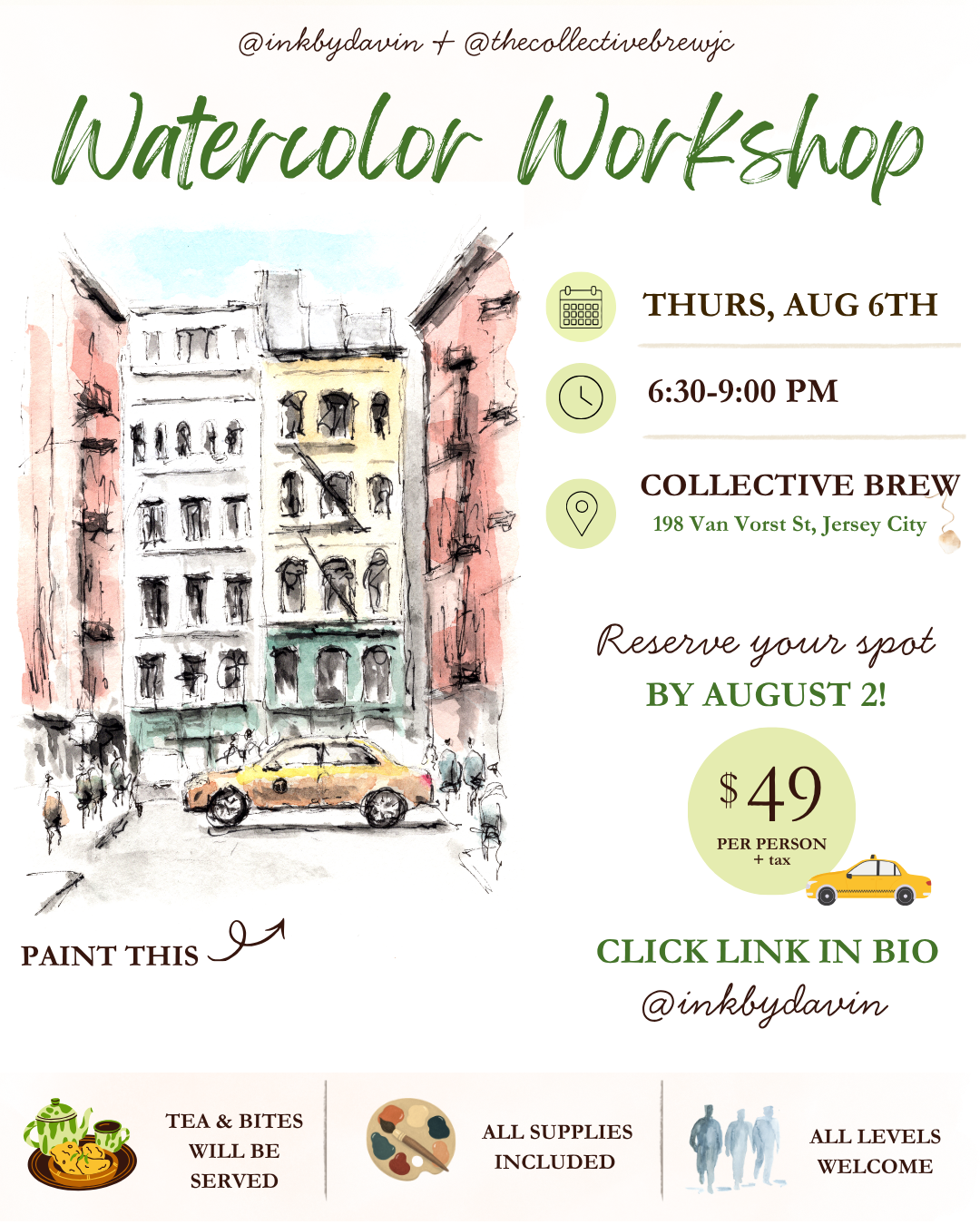 Watercolor Workshop in Jersey City