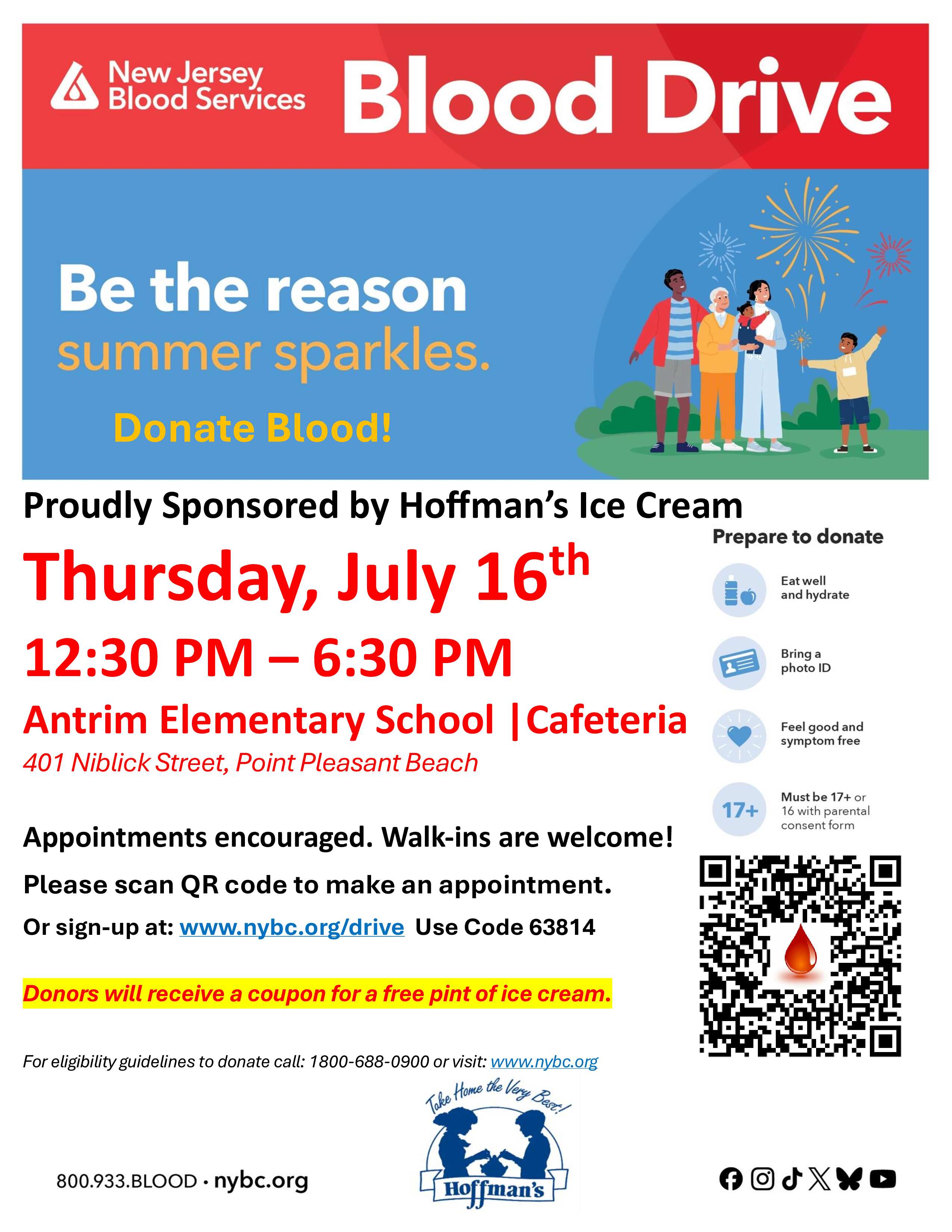 Point Pleasant Community Blood Drive – Hoffman’s Ice Cream Pint Voucher!