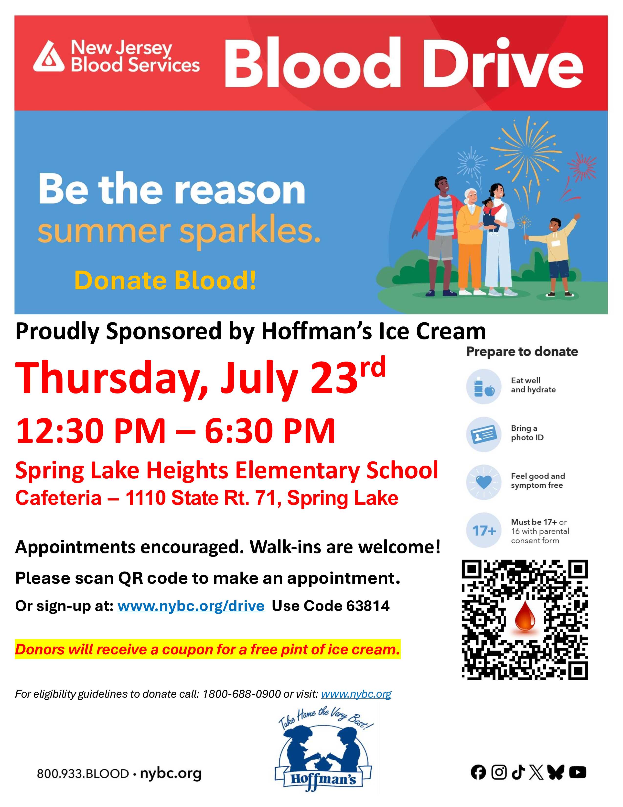 Spring Lake Community Blood Drive: Free Pint of Hoffman’s Ice Cream Coupon