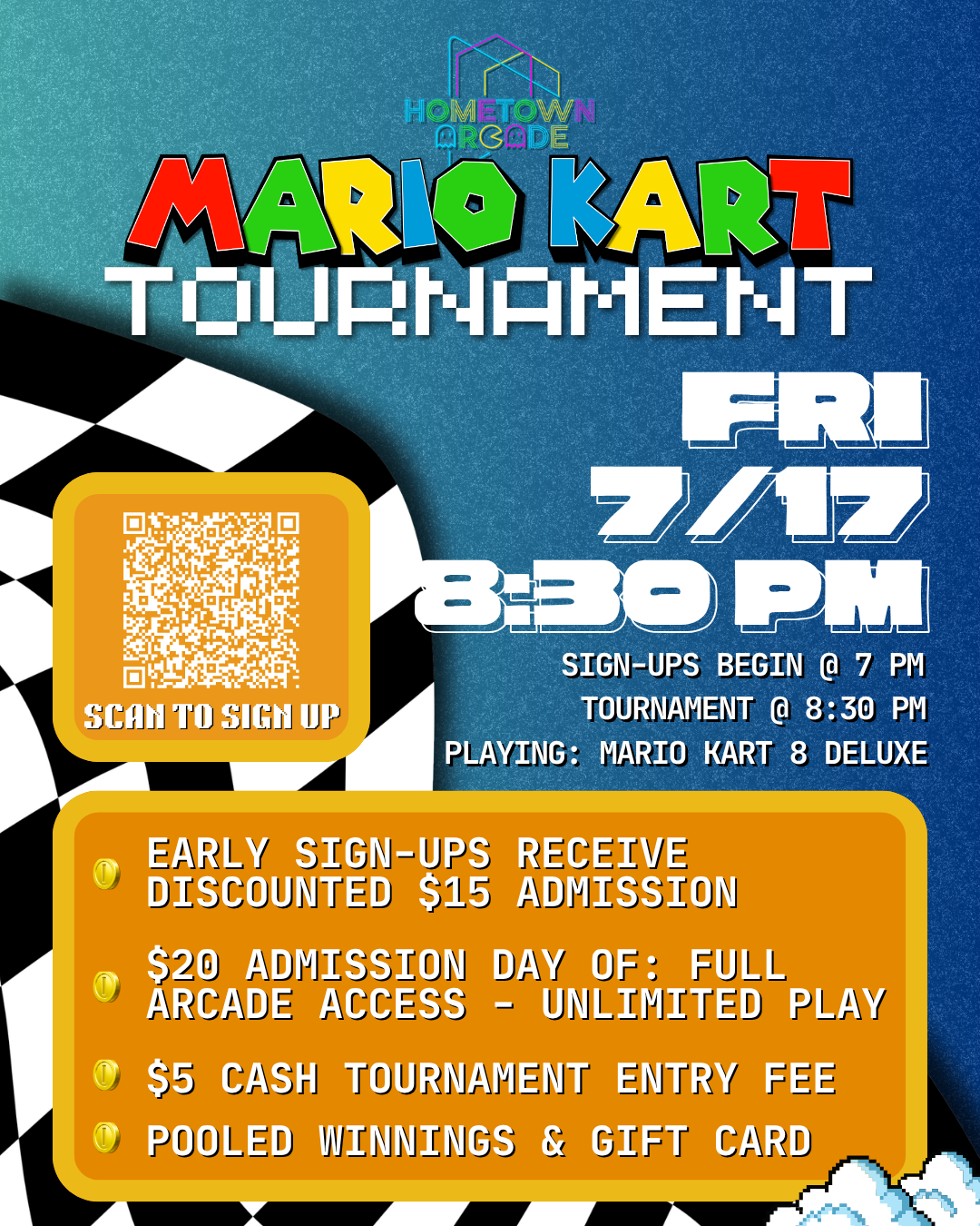 Mario Kart Tournament at Hometown Arcade