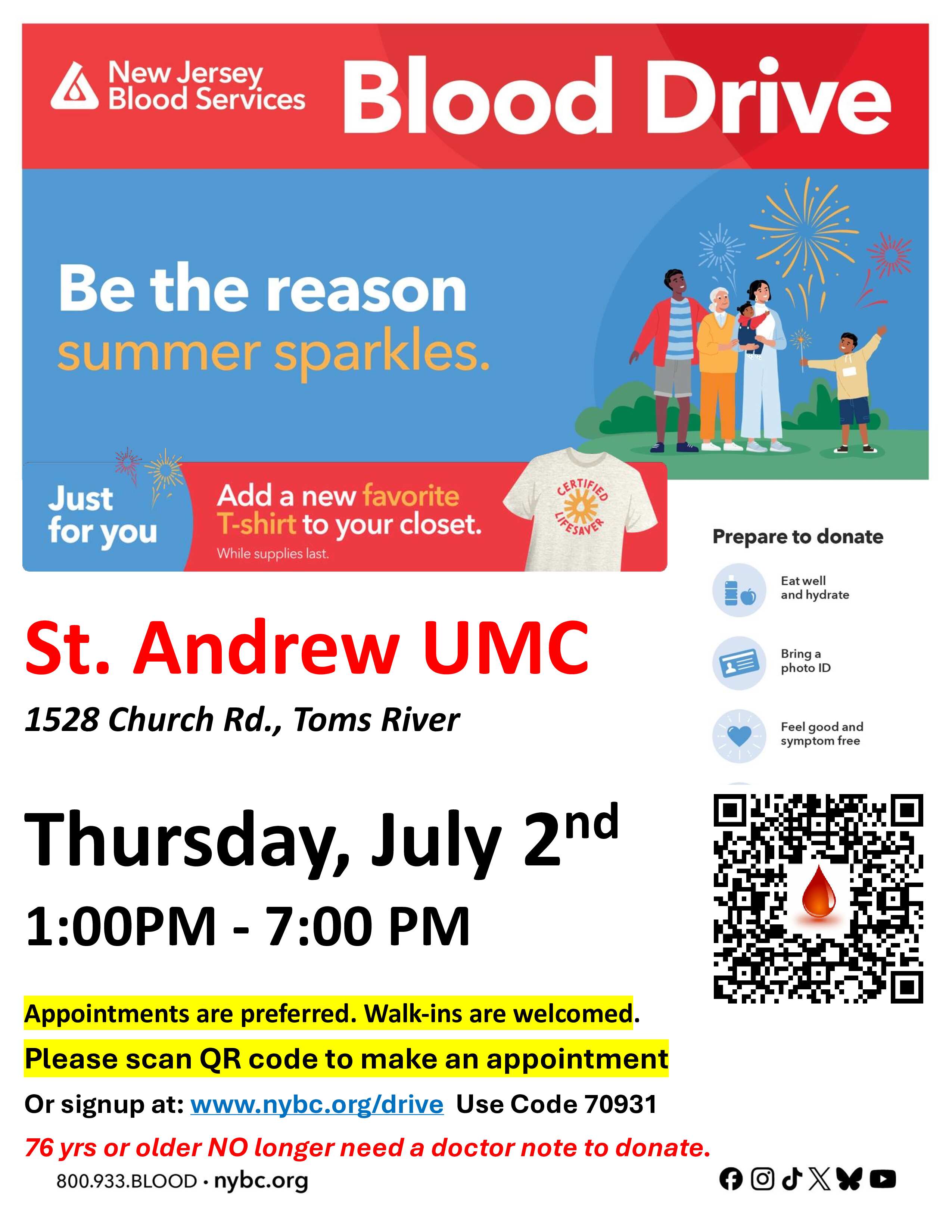 Toms River Community Blood Drive – T-shirt for Donors!