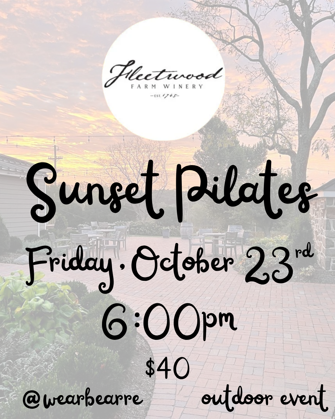 Sunset Pilates at Fleetwood Farm Winery