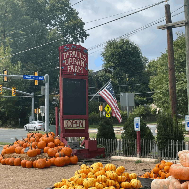 welcome sign at depaul's urban farm 