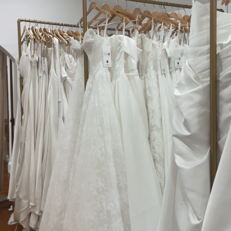 bridal gowns on a rack at clifton bridal 