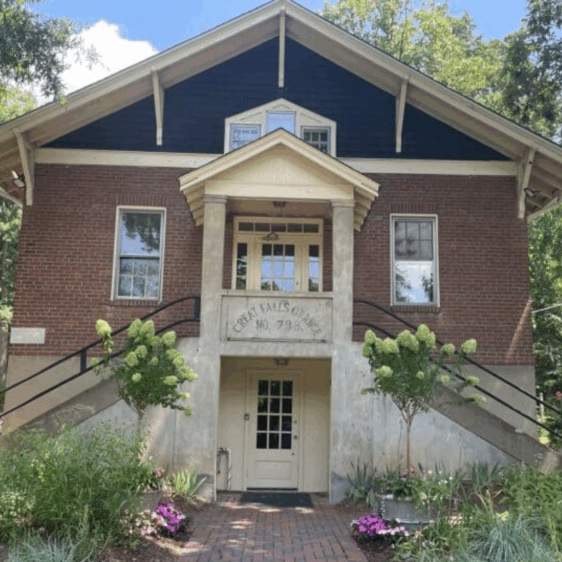 the exterior of the great falls grange
