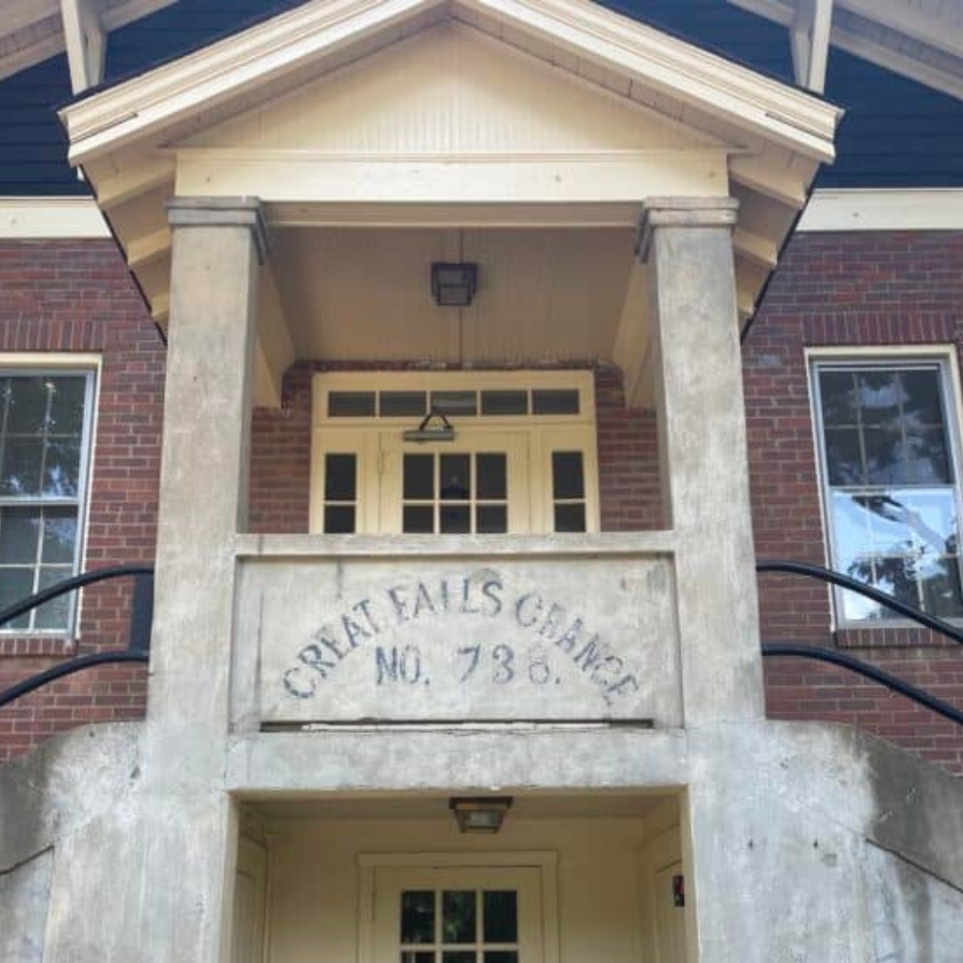 close up of the exterior of the great falls grange