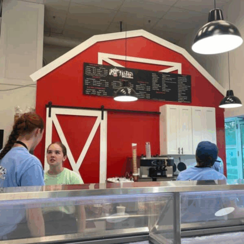 the cheerful red barn at herndon's moo thru ice cream shop